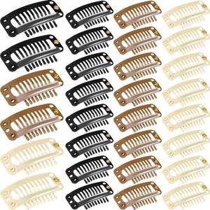 WILLBOND 30 Pieces 32 mm 9-teeth Hair Extension Clips Hair Extension Wigs Snap Clips Comb Small Snap Wig Accessories for Women DIY(Mixed Colors)