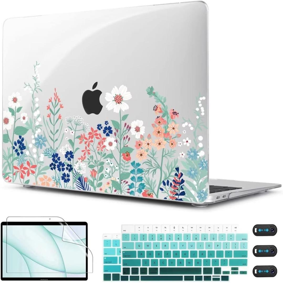 CISSOOK Compatible with MacBook Air 13 inch Case 2021 2020 2019 2018 Release A2337 M1 A2179 A1932 Model, Wild Floral Hard Shell Case for MacBook Air 13 Inch with Touch ID 20212018, Wild Green Flower