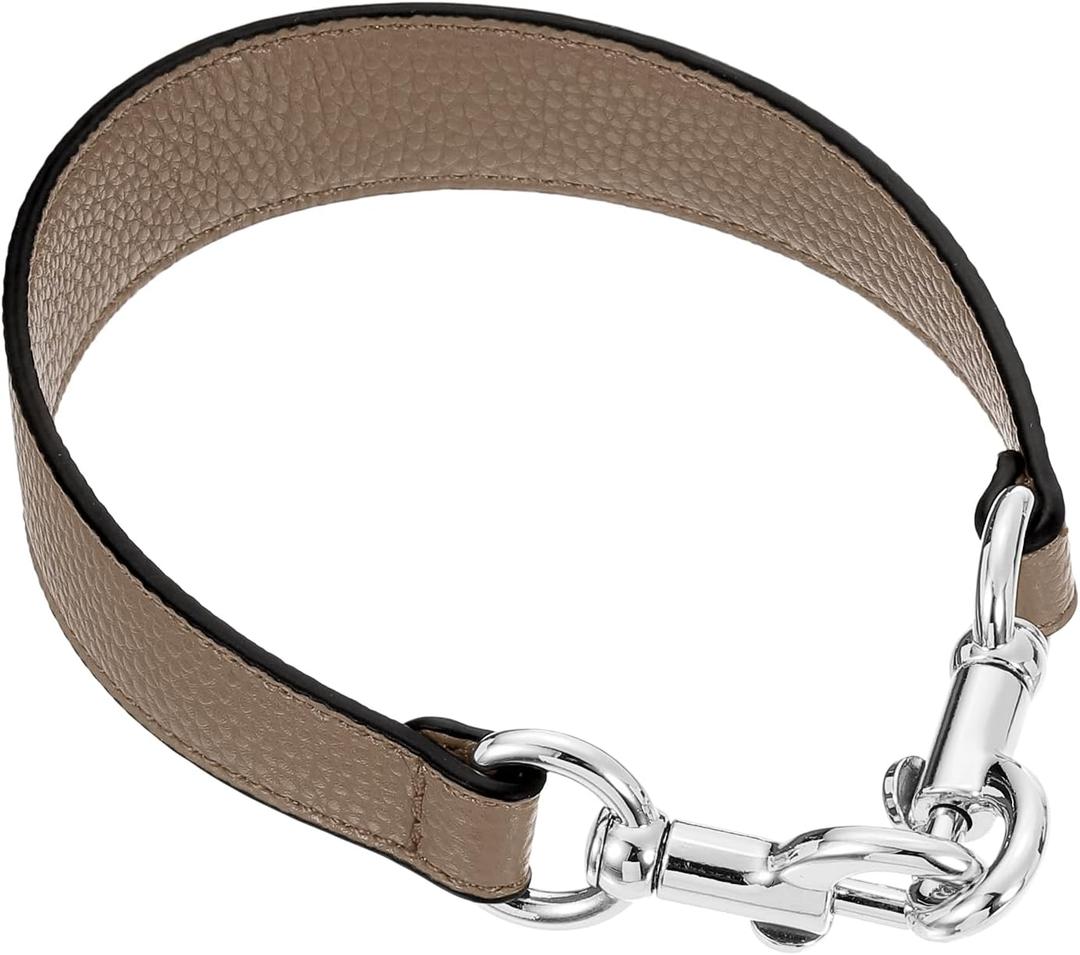 Uxcell 14.17 Inch PU Leather Short Bag Strap with Clasp, Purse Handles Handbags Replacement Straps for Clutch Bag Underarm Bags, Dark Khaki, Silver Buckle