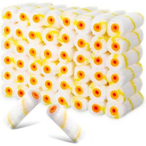 Leumoi 100 Pcs Paint Roller Covers 1/2 x 4 Inch Microfiber Paint Roller Covers Paint Brush Cover Small Roller Nap Mini House Painting Supplies for Painting Wall DIY Household Tool (Yellow White)