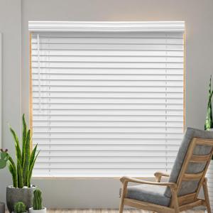 Cordless Faux Wood Blinds 27" W x 60" H, 2 Inch Slat Horizontal Windows Blinds with Crown Valance, Room Darkening Blinds, White Blinds for Home Interiors.