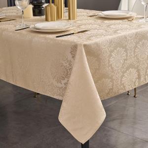 Romanvicky Jacquard Tablecloth Gold Flowerl Pattern Rectangle Table Cloth Spill Proof Wrinkle Resistant Polyester Table Cover for Dining, Kitchen, Holiday Decoration, 60 x 84 Inch
