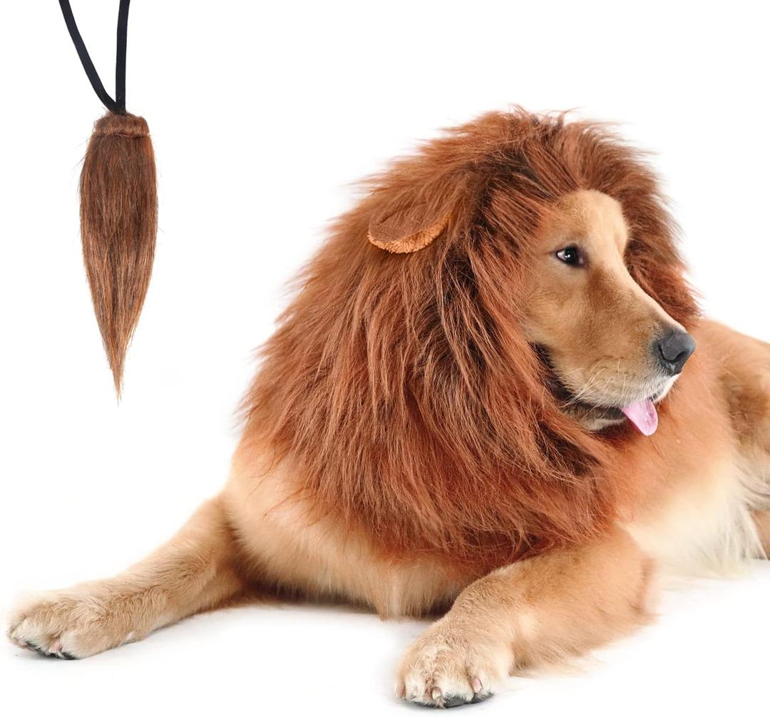 CPPSLEE Lion Mane for Dog Costumes, Realistic Wig for Medium to Large Sized Dogs, Halloween Costumes (Dark Brown)