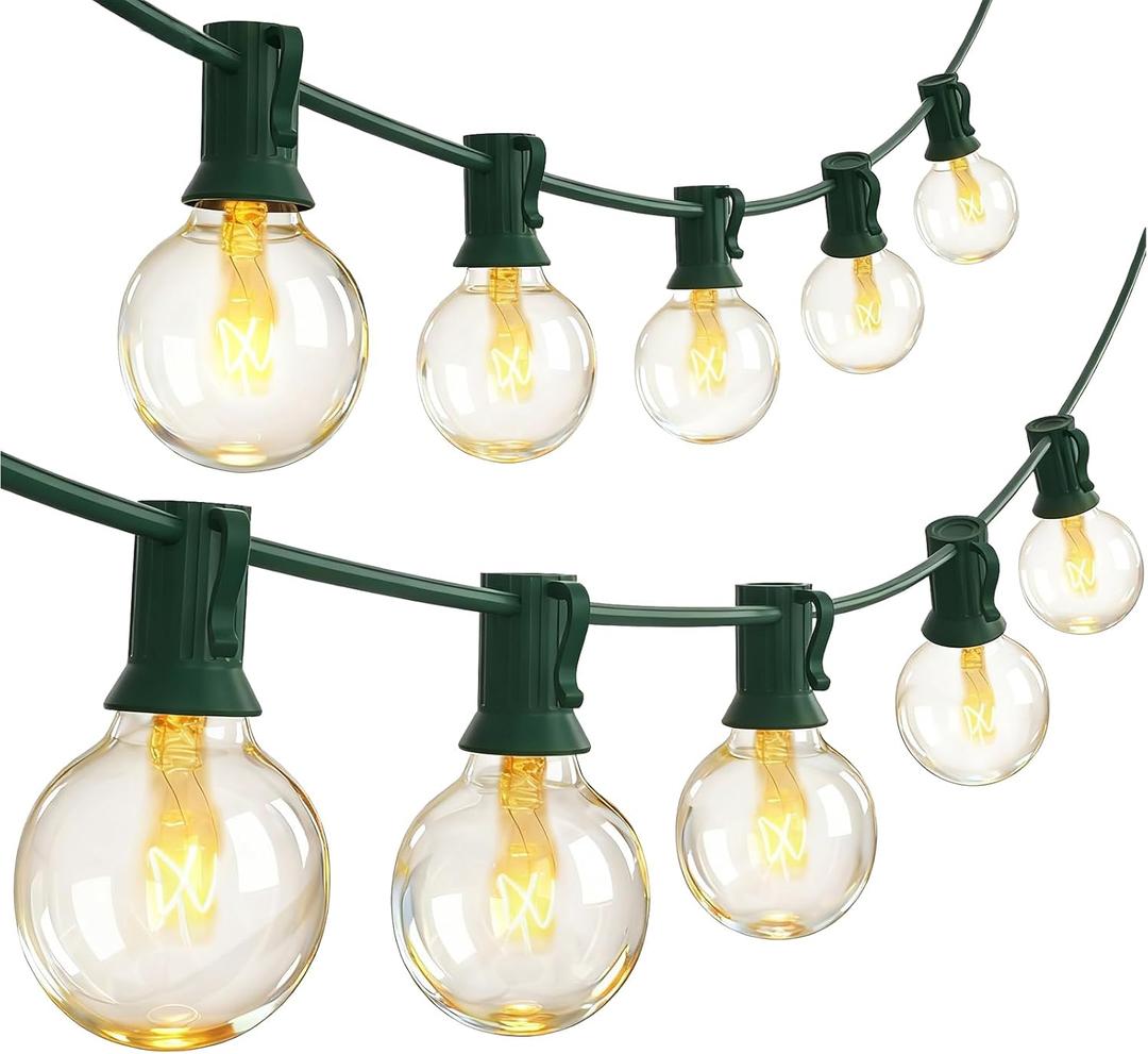 SUNSGNE 25Ft Christmas Round Lights, G40 Globe String Light with 27 Clear Bulbs, UL Certified for Outdoor Indoor Garden Party Wedding Pergola Backyard Patio Xmas Decoration, Green Wire
