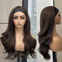 Headband Wig for Women, 20 Inch Long Wavy Synthetic Hair Glueless Wigs, None Lace Front Wigs Half Wig Wear and Go, with 1 Random Pattern Hairband (#4 Brown Color)
