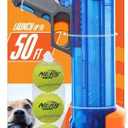 Nerf Dog Tennis Ball Blaster Dog Toy Gift Set, Tennis Ball Dog Fetch Toy Launches up to 50 ft, Dog Ball Thrower for All Breeds Includes Translucent Blue Tennis Ball Launcher and 3 Dog Tennis Balls