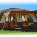 KTT Extra Large Tent 12-14 Person, Family Cabin Tents,2 Rooms, Straight Wall,2 Doors 4 Windows with Mesh, Waterproof, Straight Wall, Big Tent for Outdoor, Picnic, Camping, Gathering (Brown)