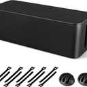 Cable Management Box, Large Cord Organizer Box to Hide Power Strip & Under Desk,TV Computer Wires Cable Organizer Hider Box with Cable Clips&Reusable Cable Ties for Home/Office (Black)