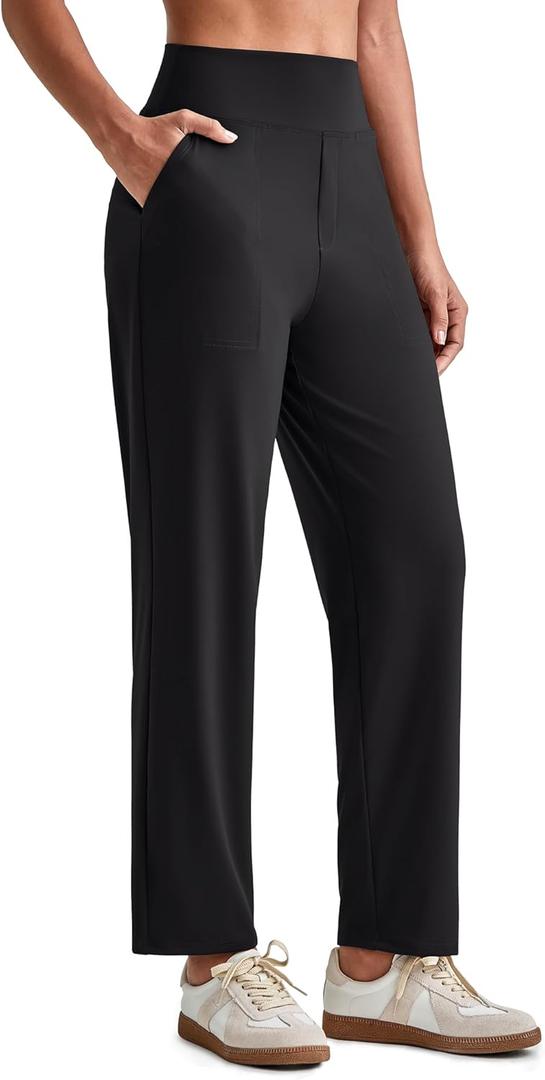 G4Free ShiftReady Womens Ankle Dress Yoga Pants with Pockets Stretchy Business Casual Slacks Work Trousers Travel Pant (Large, Black)