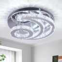 CXGLEAMING 15.7" Crystal Chandelier Modern LED Ceiling Light Moon Shape Crystal Flush Mount Ceiling Lights Fixture for Bedroom Living Room Kitchen Hallway (6500K Cool White)