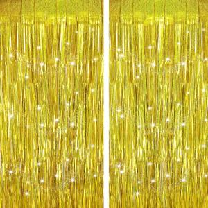Gold Backdrops Curtains Christmas Party Decorations, Tinsel Streamers for 30th Birthday Decorations, Photo Booth Props for Wedding, Baby Shower, 2Pack 3.28X6.56Ft
