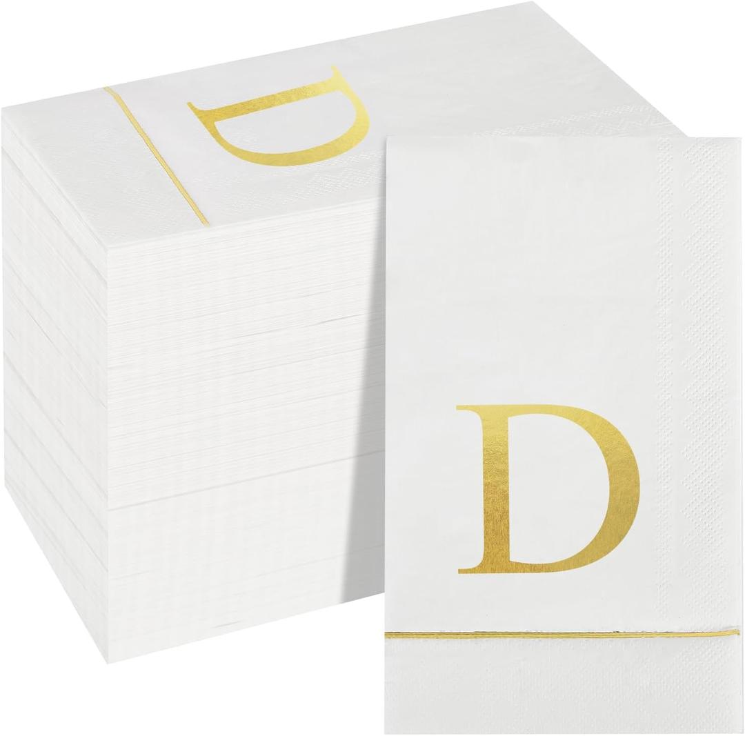 Ottin 120 Gold Foil Monogrammed Letter D Paper Guest Tower Elegant Metallic Initial Disposable Dinner Napkins for Bathroom Wedding Bridal Shower Engagement Banquet Rehearsal