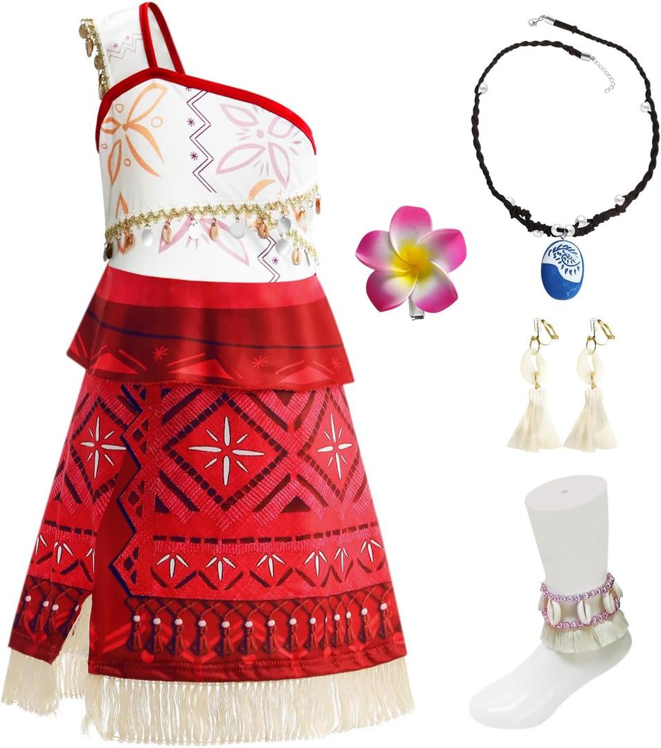 Esvaiy Moana Dress Up Costume for Girls, Fancy Princess Costumes for Halloween Christmas Birthday Party (9-10 Years, Red)