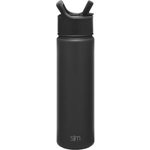 Simple Modern Water Bottle with Straw Lid Vacuum Insulated Stainless Steel Metal Cup Bottles | Reusable Leak Proof BPA-Free Flask for Gym Sports | Summit Collection | 22oz, Midnight Black