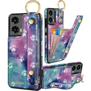 Petitian for Moto G 5G 2024 Case with Wallet - Women Girls Cute Girly Aesthetic Unique Design Leather Credit Card Holder Cardholder Stand Wristband for Motorola G 5G 2024, Cat Paw