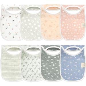 8-Pack Baby Bibs for Boys, Girls - Pullover Bibs for Drooling Teething Baby Girl & Boy Toddler, Newborn, Soft & Absorbent, Cute Colors, Large Torso Coverage Keep Infant Clean & Dry (Fleur)