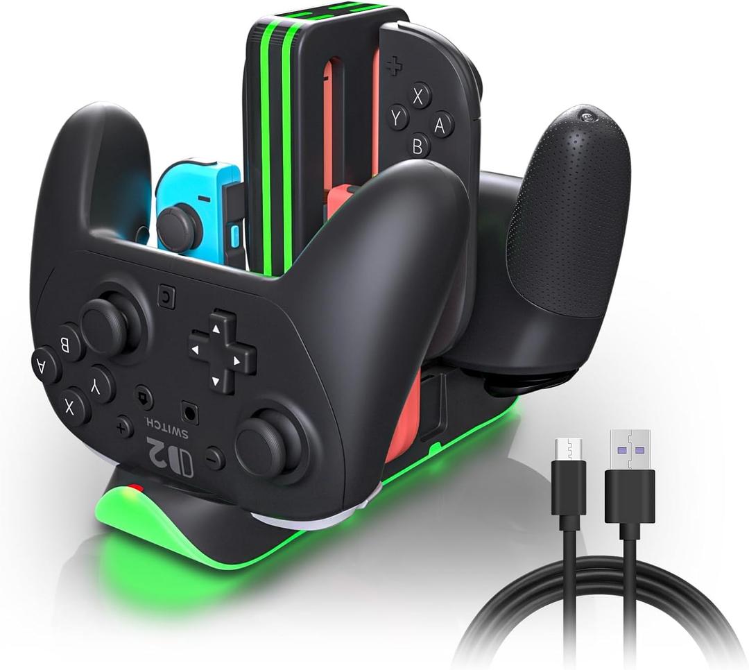 Switch 2 Charging Station for 4 Joy-Con & 2 Pro Controllers, 6-in-1 Fast Charging Dock with RGB LED Indicator, Compatible with Nintendo Switch 2/1/OLED
