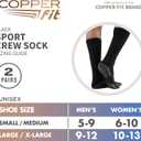 Copper Fit Unisex Crew Length Sport Socks, 2 Pair (Small-Medium, Black)