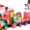 Outsunny 8ft Christmas Inflatables Outdoor Decorations Train with Santa Claus, Snowman, Penguin and Gift Boxes, Blow-Up LED Yard Christmas Decor for Lawn Garden Party