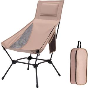 High Back Folding Camping Chair with Pillow, Lightweight Portable Chair for Adults, 2-in-1 Height Adjustment, Deep Recline, Side Pockets for Camping Motorcycle RV Backpacking