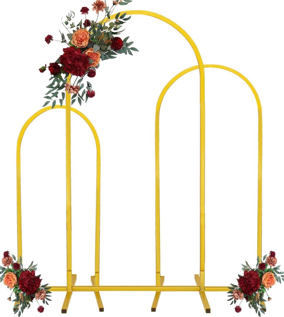 Set of 3 Wedding Arch Stand Gold Metal Arch Frame for Baptism Wedding Ceremony Birthday Party Bridal Baby Shower Event Celebration Decor (6FT, 5FT, 4FT)