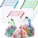 16 Pcs Mesh Small Toy Bags for Storage, 3 Sizes Reusable Mesh Drawstring Produce Bags Puzzle Bag for Kids Storage Playroom Organization, Fruits, Vegetable