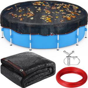 Pool Leaf Net Cover, 20ft Round Leaf Net for Above Ground Pool to Catching Leaves in Winter, Pool Safety Screen Mesh Tarp Cover for 18ft Swimming Pools, Black Garden Shade with Grommets