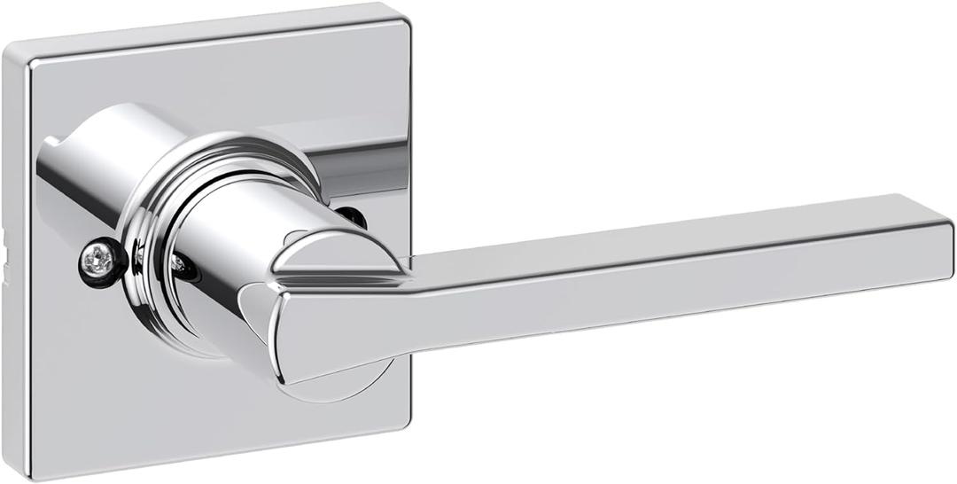 Kwikset Casey Dummy Door Handle, Single Sided Lever for Closets, French Double Doors, and Pantry, Polished Chrome Non-Turning Reversible Interior Push/Pull Lever (1 Pack)