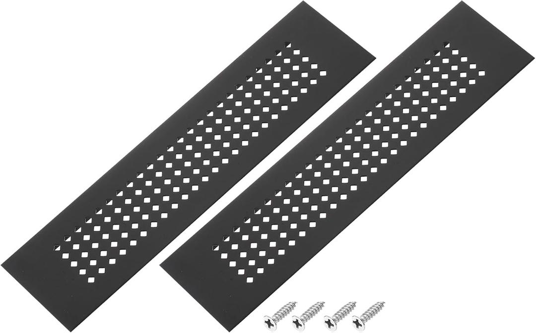 PATIKIL 8 x 2 Inch Door Air Vent Cover, 2 Pcs Aluminum Grille Ventilation Cover Louvered Diamond Hole with Mounting Screws for Cabinet Wardrobe Door, Black