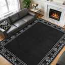Large Geometric Area Rugs for Living Room Bedroom 6x9 Dark Grey Rug | Ultra Soft Washable Non Slip Stain Resistant Modern Low Pile Indoor Bordered Carpet for Nursery Home Decor Solid Aesthetic