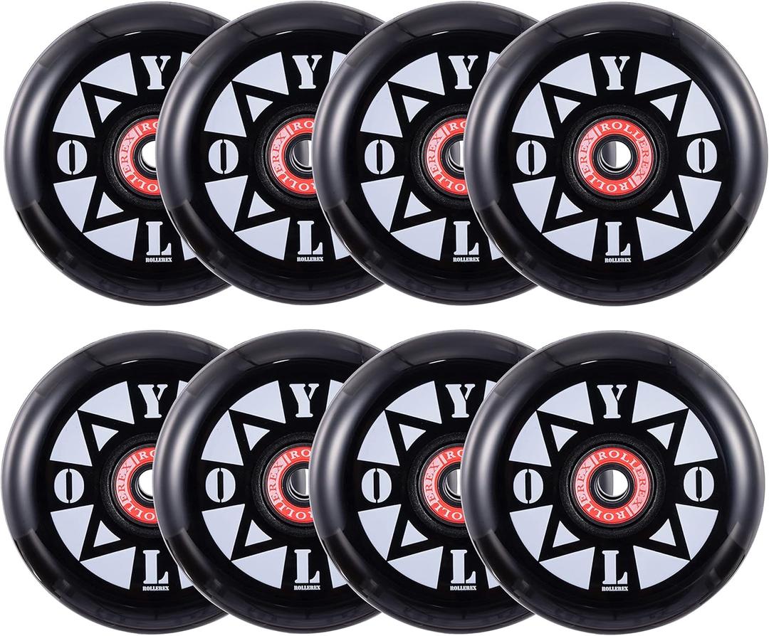 Rollerex YOLO Inline Skate Wheels  8-Pack (Optional Bearings, Spacers and Washers) - Durable Replacement Roller Blade Wheels for Indoor & Outdoor Skating