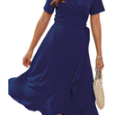 WINDMILL Women V-Neck Wrap Dress Short Sleeve Tie Waist Midi Flowy Beach Summer Dresses XL