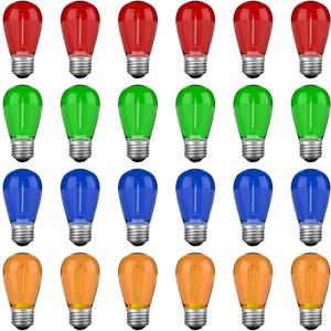 VISTERLITE S14 Colored LED String Light Bulbs, 1 Watt Plastic Shatterproof LED Replacement Bulbs for Indoor Outdoor Patio String Light, E26 Medium Base, Multi-Color: Red/Green/Blue/Orange (24 Count (Pack of 1))