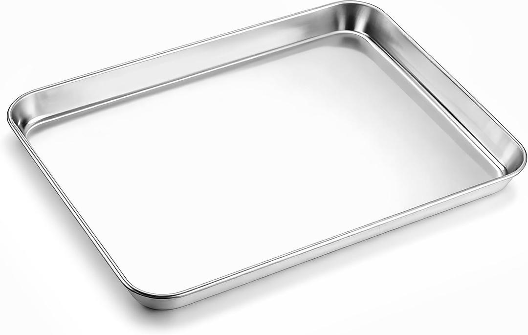 9 x 13 Inch Baking Sheet, Stainless Steel Quarter Sheet Pan for Baking & Roasting, Metal Cookie Toaster Oven Pan Tray, Heavy Duty & Dishwasher Safe, 1-Pack