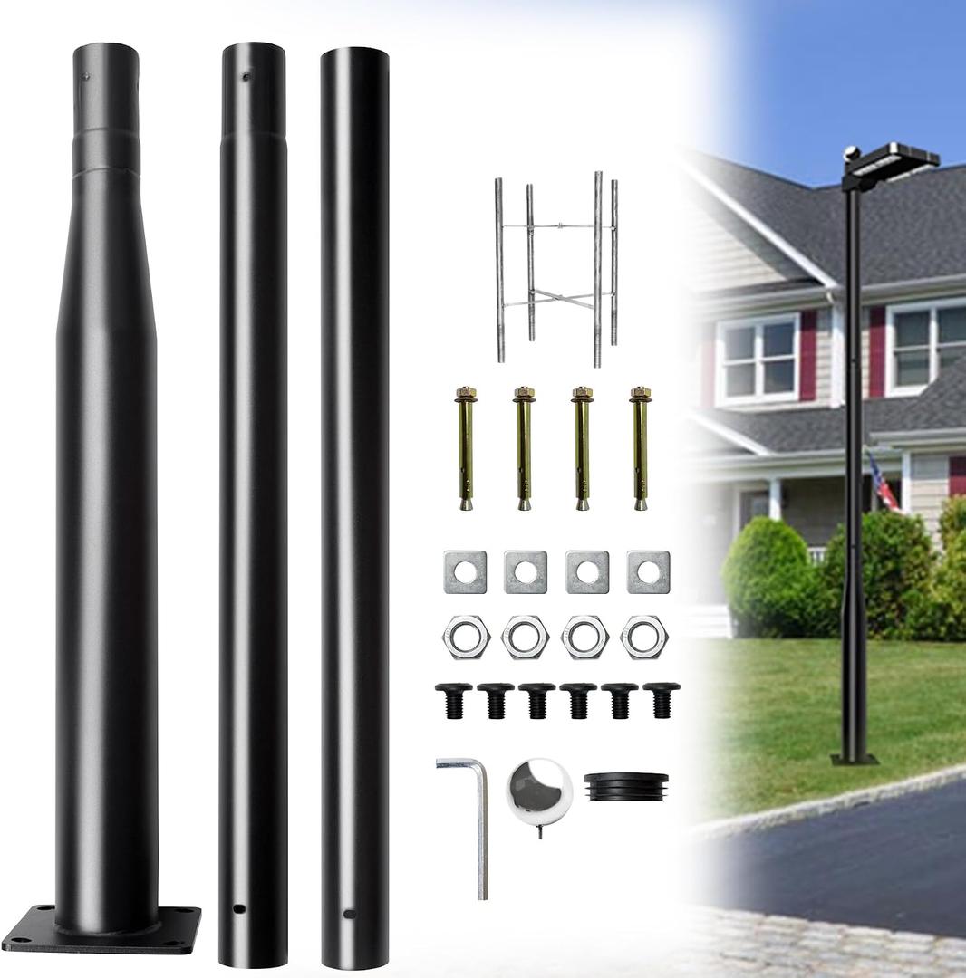 10Ft Street Light Pole, Street Light Poles for Outdoor Lighting, Solar Street Light Pole Accessory for Street, Patio, Backyard, Basketball Court, Park 