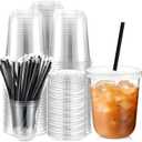 Ziliny 100 Set Clear Plastic Cups with Lids and Straws, Disposable Iced Coffee PET Cups for Drinking Cold Beverage Juice Parfait Smoothie Milkshake Coffee Shops Party Supplies (14 oz)