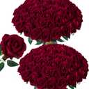 50 PCS Burgundy Roses Artificial Flowers, Fake Roses with Stem Realistic Silk Roses for DIY Wedding Bouquets Table Centerpieces Arrangements Baby Shower Birthday Home Decor Valentines Day Gift for Her