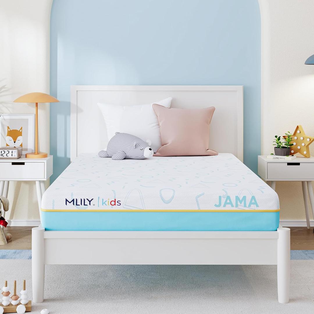 MLILY JAMA 6 Inch Kids Twin Size Mattress, Memory Foam Medium Firm, Made in The USA of US Foam and Global Materials, CertiPUR-US Certified,75x38x6,Blue