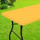 Smiry Rectangle Picnic Table Cloth, Waterproof Elastic Fitted Tablecloths for 6 Foot Tables, Washable Polyester Table Cover for Camping, Indoor and Outdoor (Mustard Yellow, 30"x72")