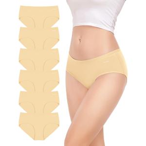 TANSTC Womens Underwear Low Rise Cotton Hipster Panties Soft Stretch Briefs Breathable Ladies Underpants 6 Pack (Beige, M)