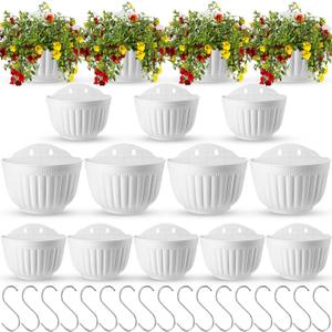 Zubebe 16 Pcs Resin Wall Hanging Planters White Hanging Flower Pots with Drainage Hole Fence Planters for Indoor Outdoor Plant Balcony Railing Decor, (8.07 x 6.69 x 4.92'', 9.65 x 8.27 x 5.91'')