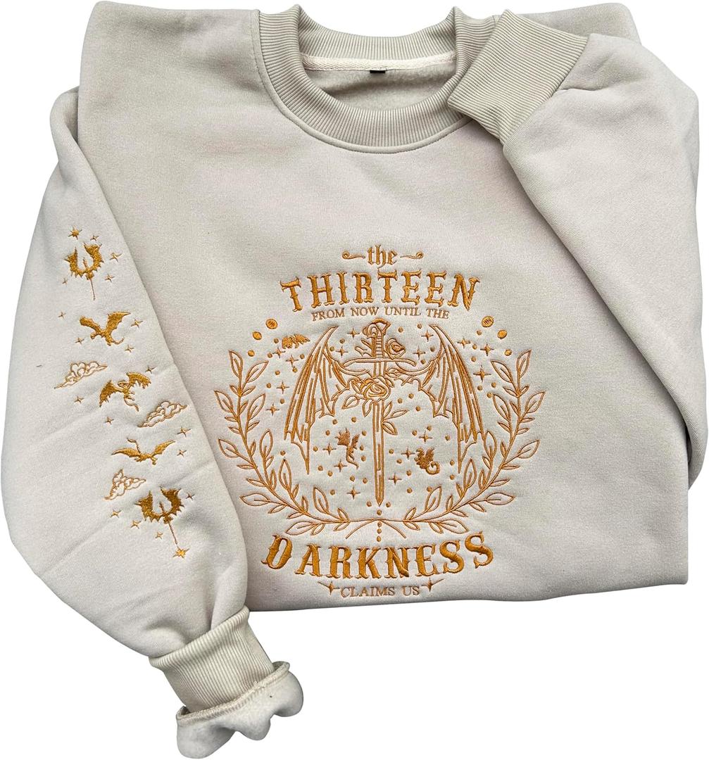 Embroidered Book Lovers Sweatshirt, Throne The Thirteen of Glass Sweatshirts, Tog merch, Throne O G merchandise (Sand)
