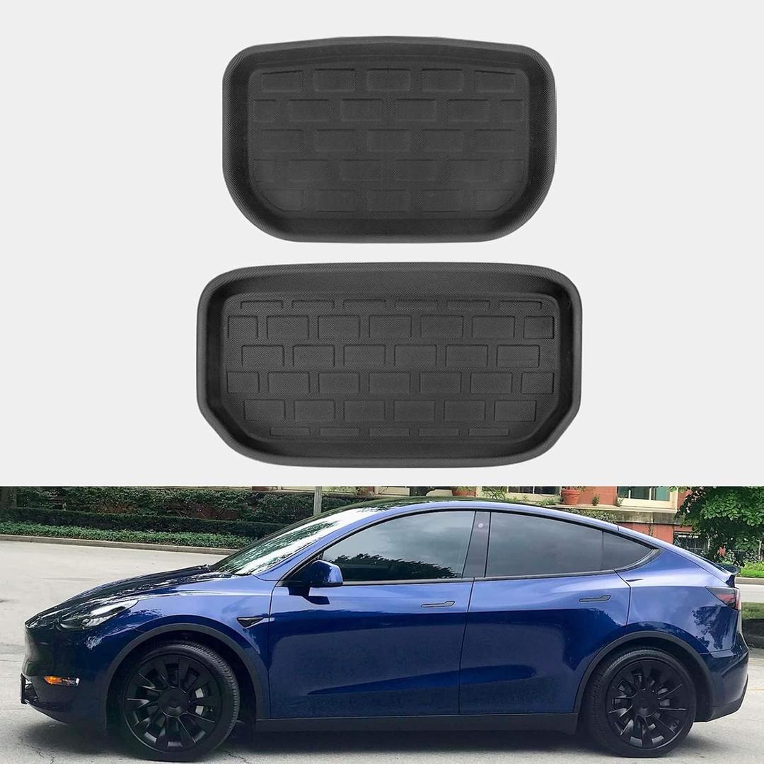ROCCS Front & Rear Sub Trunk Mats Compatible with Tesla Model Y 2024 2023 2022 2021 - All Weather Cargo Liner Storage Mat - Non Slip Premium 3D Waterproof Rear Trunk Protection, Pack of 2