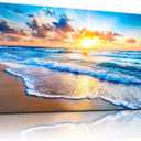 WLWBINTING Large Beach Wall Art, Golden Ocean Waves Seascape Sunset Pictures, Canvas Print for Living Room Bedroom Office Wall Decor, Coastal Landscape Paintings Artwork, Farmhouse Home Decoration, 58"L x 29"W