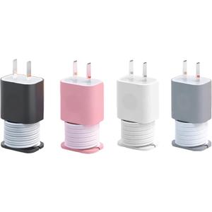 4-Pack 2 in 1 Silicone Charger Protector with Cord Wrap, iPhone Silicone Power Adapter Case, Snapback Charger Winder, Compatible with 18W/20W - 1.65 x 1.1 inches