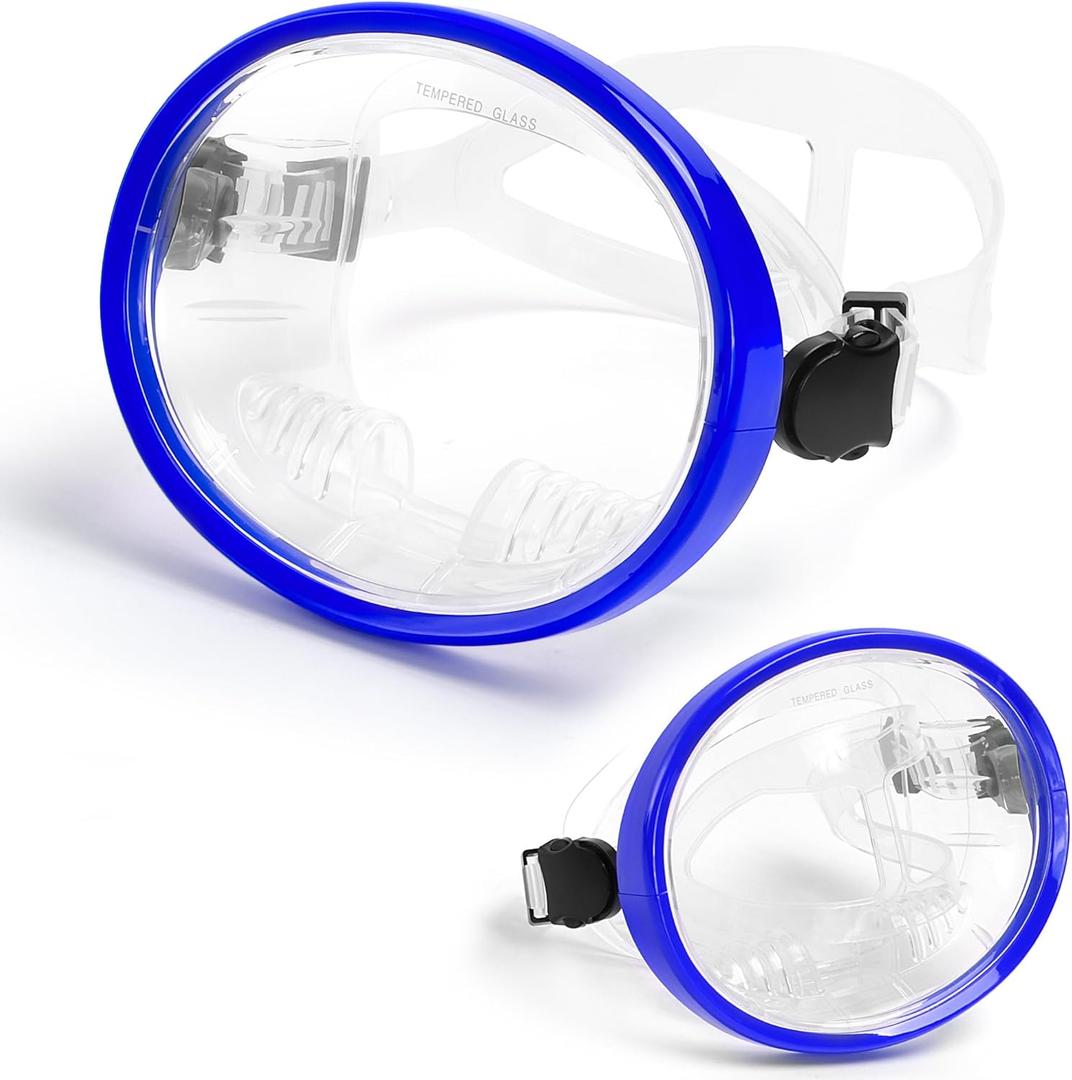 Snorkeling Gear for Adults - Anti-Fog Tempered Glass Mask, Oval Silicone Skirt for Spearfishing, Freediving & Snorkeling, Comfortable Fit, Clear Vision (Transparent + Blue)