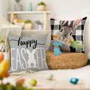 RABUSOFA Easter Pillow Covers 18x18 Inch Set of 4,Easter Decorations for Home Outdoor Decor Waterproof Buffalo Plaid Rabbit Gray Peeps Eggs Bunny Truck Spring Cushion Case for Sofa Couch