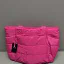 Tote Bag for Women with Zipper, Quilted Puffer Tote Bag with Compartments, Lightweight Puffy Work Bags for Women Travel (Raspberry Pink)