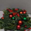 WONDER GARDEN Christmas Wreath with Lights, 20 Inch Pre-Lit Christmas Front Door Wreath with Red Plaid Bow, Berries and Balls, Battery Operated Holiday Decoration for Fireplace Door Xmas