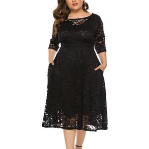 Eternatastic Womens Floral lace Plus Size Midi Dress Scooped Neckline Cocktail Party Dresses (XX-Large, Black Floral-134) Eternatastic Womens Floral lace Plus Size Midi Dress Scooped Neckline Cocktail Party Dresses (XX-Large, Black Floral-134)